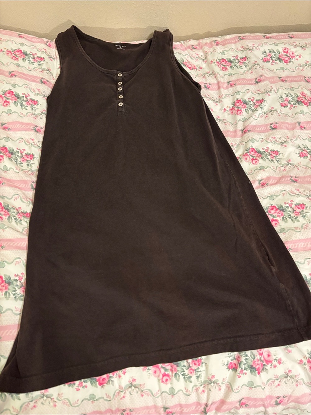 Lands' End Brown Sleeveless Henley Minidress